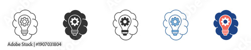 Concept icon pack showcasing dynamic innovative thinking, creative problem-solving, and strategic idea generation, depicting intellectual development and analytical processing for solutions