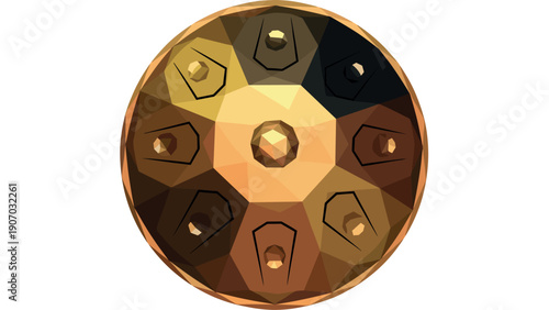 Geometric low poly medieval shield with hexagonal pattern and warm tones