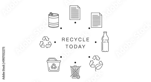 Recycling icons set with recycle today text, vector illustration for environmental campaign or eco-friendly poster