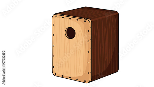 Realistic cajon percussion instrument with detailed wooden texture