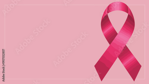 Pink breast cancer awareness ribbon on light pink background with white border