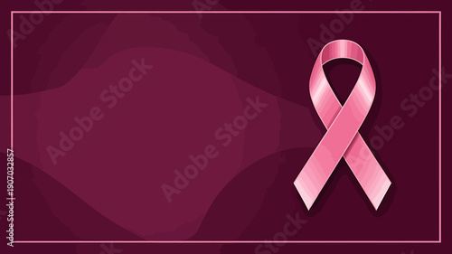 Pink breast cancer awareness ribbon on maroon background with thin pink border
