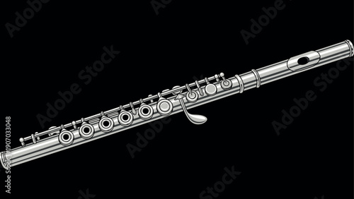Elegant metallic flute on black background