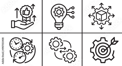 Operational excellence banner web icon set showing process improvement, efficiency, KPI and quality icons