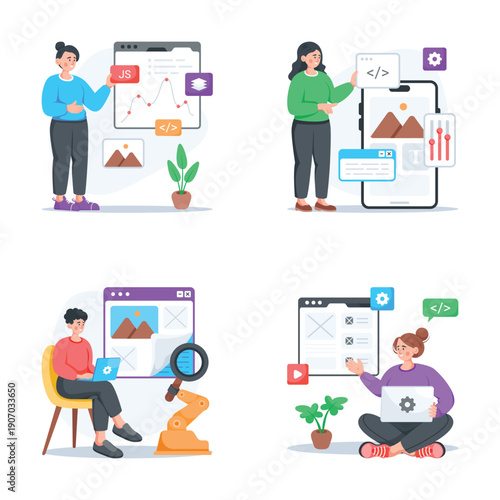 Have a look at this amazing flat style illustration set of web development