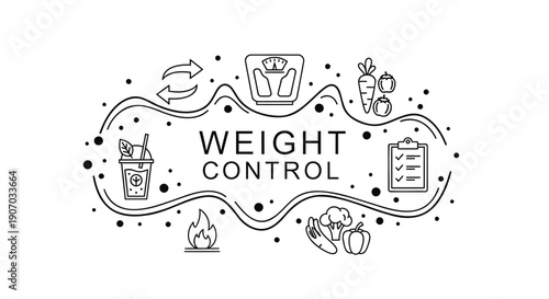 Vector weight control concept with icons and text, for banner or poster, isolated on transparent background, png