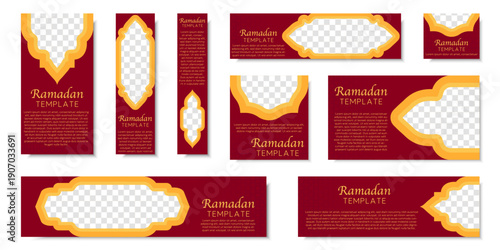Ramadan banner templates collection with decorative frames. Festive advertising layouts in elegant style