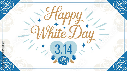 Happy White Day greeting card with heart and blue roses design
