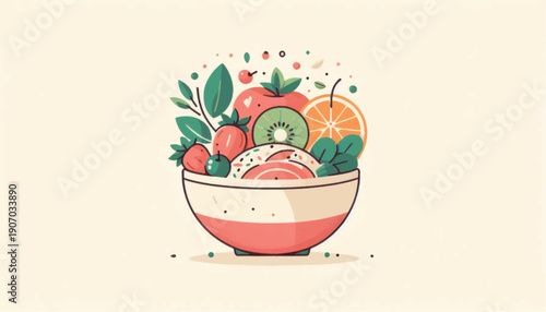 Fruit Salad in a Ceramic Bowl.