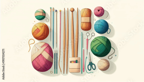 Knitting Needles and Balls of Yarn.
