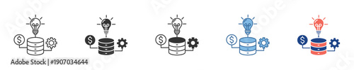 Illustrative concept icons symbolizing the journey from innovative ideas and data processing to financial growth and optimized business value generation