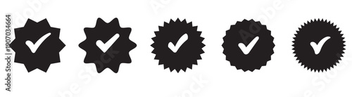 blue verified icon, social media account verify icons . blue check mark icon tick symbol verification sign . blue profile verified badge set icons