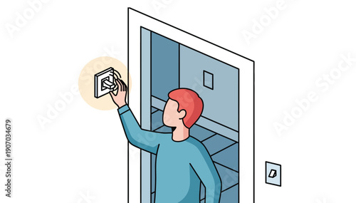 Person entering a room and holding a smoke detector with a battery inside near the door frame