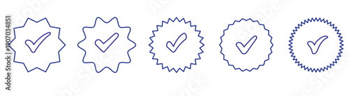 blue verified icon, social media account verify icons . blue check mark icon tick symbol verification sign . blue profile verified badge set icons