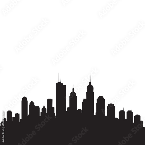 Dense urban skyline silhouette with diverse skyscrapers and buildings representing a bustling modern city center or metropolis ideal for business concepts