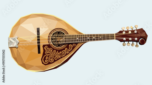 Traditional mandolin in geometric low poly design with ornate details