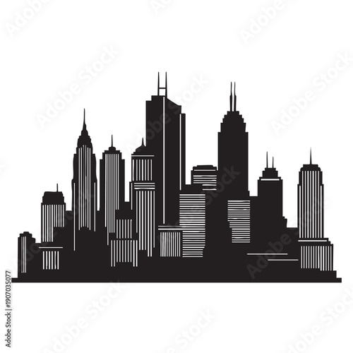 Urban city skyline vector silhouette illustration depicting modern architecture and metropolitan landscape, ideal for design projects requiring an iconic cityscape graphic