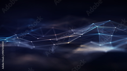 Fotografía Futuristic Digital Landscape Featuring Blue Neural Network Lines