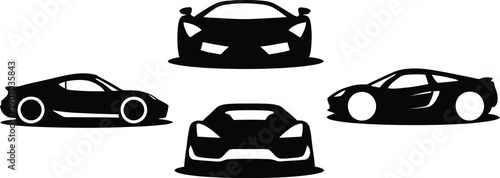 Set of sport car icon minimal vector art illustration on a white background.

