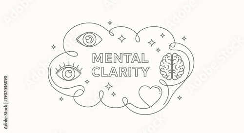 Mental Clarity Concept Vector Illustration, Brain, Eye, and Heart Symbols in Cloud Shape, for Poster or Social Media, Isolated on Transparent Background, png