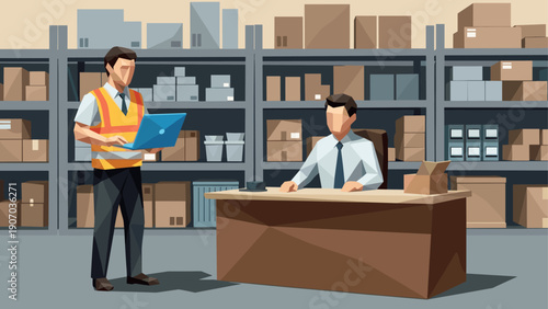 Warehouse management concept with low poly design in modern storage facility