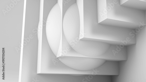 A clean, monochrome composition geometric shapes, 3d