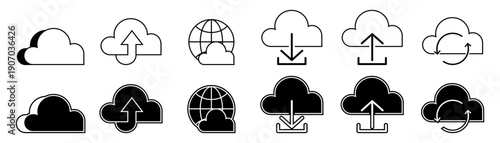 Backup cloud. Cloud services. Black and white.