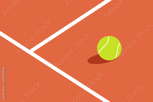 Tennis court. Classic sports background of tennis court with green ball. For sports stores, banners, shop windows or sporting events.