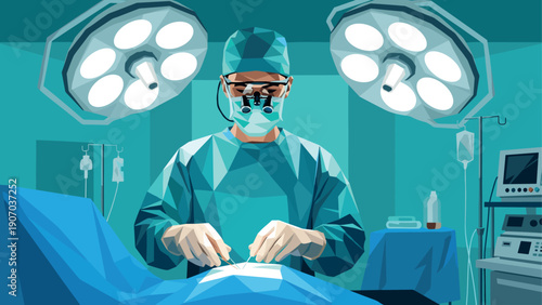 Vibrant geometric surgeon performing surgery in operating room