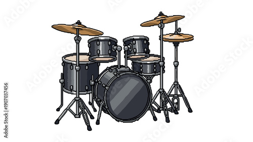 Retro pixel art drum set in classic style perfect for music themed designs