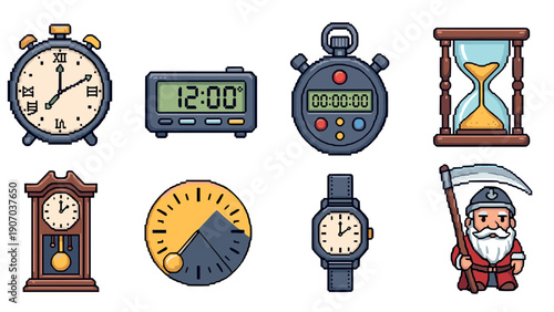 Pixel art clock collection: timeless designs in retro style