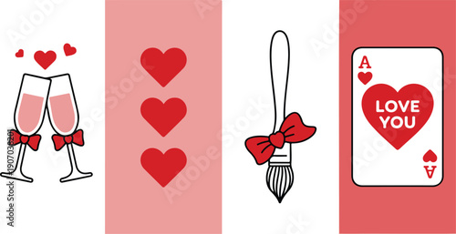 Valentine Celebration Elements Illustration  Love Cards, Ribbons, and Festive Icons