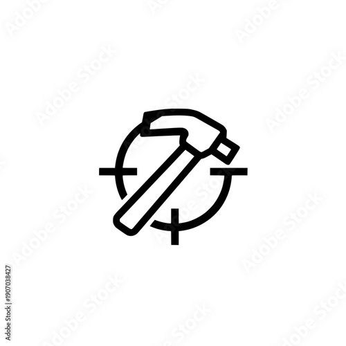 Vector illustration of hammer within target showing focus determination and creative construction vision