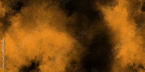 Eerie black background with billowing brown smoke on black background. old style dark brown grunge texture, brush painted . Old and grainy orange paper texture, vector,	