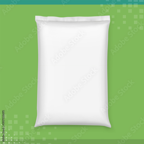 WebVertical big heavy pillow bag mockup for potting soil for agriculture, gardening. Hight realistic vector illustration on colour background. Can be use for template your design, promo, adv. 
