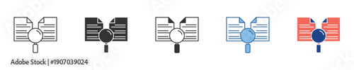 Essential vector icons for detailed document examination, information retrieval, and strategic data analysis in modern digital workflows