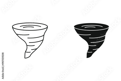 Tornado icons in black and white, flat design vector illustration
