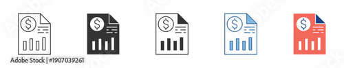 Diverse set of financial report document icons illustrating business analytics, expense tracking, and statistical data for monetary management applications