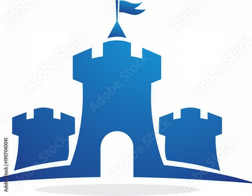 blue medieval castle tower building abstract logo symbol concept design