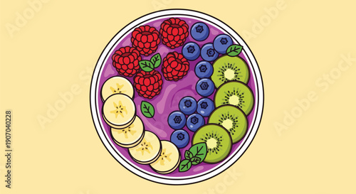 Acai Bowl with Fresh Berries and Fruits Healthy Breakfast.