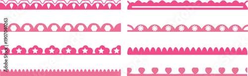 Coquette frames with cloth ruffles set. Whimsical wedding decor lace borders heart, oval, diamond shapes. Hand drawn romantic victorian vector decorative elements