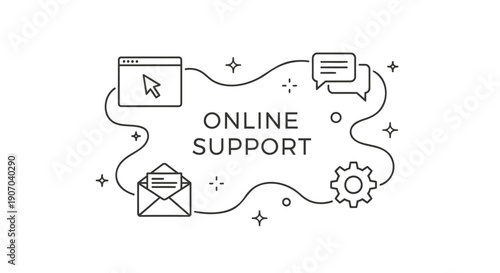 Online support vector illustration, customer service icon set, website help line, tech assistance, isolated on transparent background, png