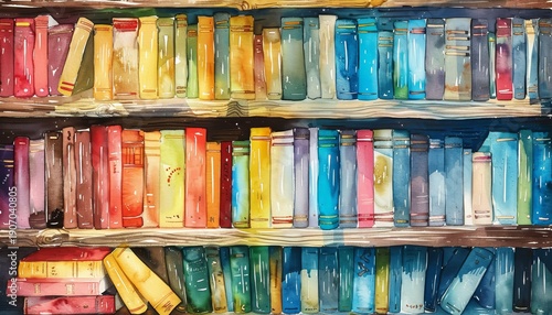 Colorful assortment of books arranged on shelves creating a vibrant and inviting library atmosphere