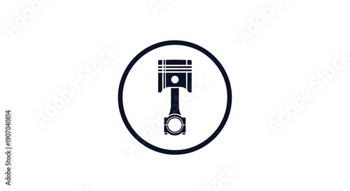 Automotive Piston Engine Part Icon in Circle, Isolated White Background
