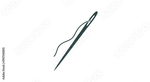 Green Sewing Needle with Thread Illustration, Craft and Tailoring Symbol on Isolated White Background.