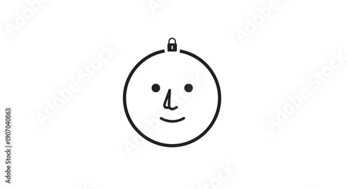 Simple Human Face Icon with Padlock, Identity Security and Privacy Protection Symbol on Isolated White Background.