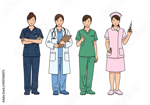 Diverse Medical Professionals Standing Together With Various Uniforms Ready For Healthcare Services And Treatment Options