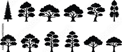 Set of vector tree silhouettes bundle of design elements forest icons landscape illustrations