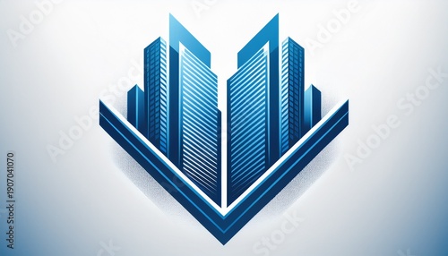 dynamic blue skyscraper logo with v shape concept symbolizing urban property market growth
