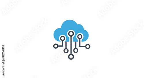 Cloud Computing Circuit Board Icon for Digital Technology and Data Network on Isolated White Background